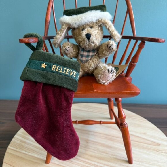 Vtg Boyds Bear Indy Christmas Bear wBelieve Stocking Tags Retired 90s Jointed 7" - Picture 1 of 10